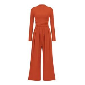 PrettyGarden Small Orange Longsleeve Mockneck Jumpsuit [0105]